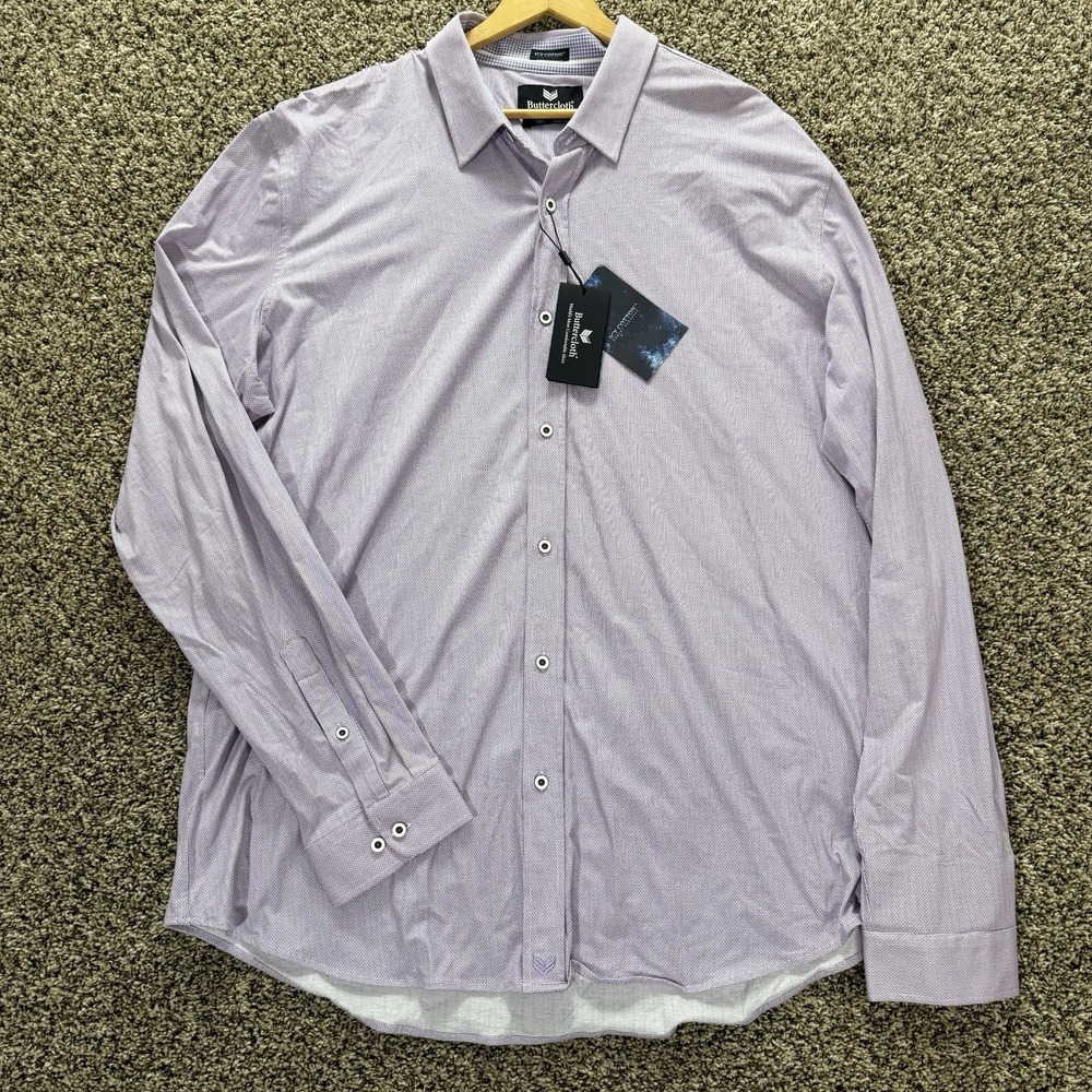 Buttercloth Icy Cotton‎ Purple Dress Shirt Mens 3XL Tall Fit Stretch NWT Luxury